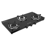 Faber 77 cm 3 Burner Gas Cooktop with Alloy Burners, 2 Jumbo Burners & 6 mm Glass Top – COOKTOP PHOENIX 3BA BK