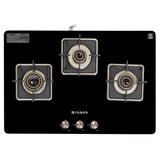 Faber 3 Burner Gas Cooktop with Brass Burners, Auto Ignition & Tempered Glass Top – HOB COOKTOP NiOS AUTO 3BB BK