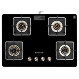 Faber 4 Burner Gas Cooktop with Brass Burners, Auto Ignition & Tempered Glass Top – HOB COOKTOP NiOS AUTO 4BB BK