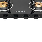 Faber Spark 4 Burner Gas Cooktop with Brass Burners, 6mm Toughened Black Glass Top, Jumbo Burner, Manual Ignition & Powder-Coated Pan Supports – SPARK 4BB BK