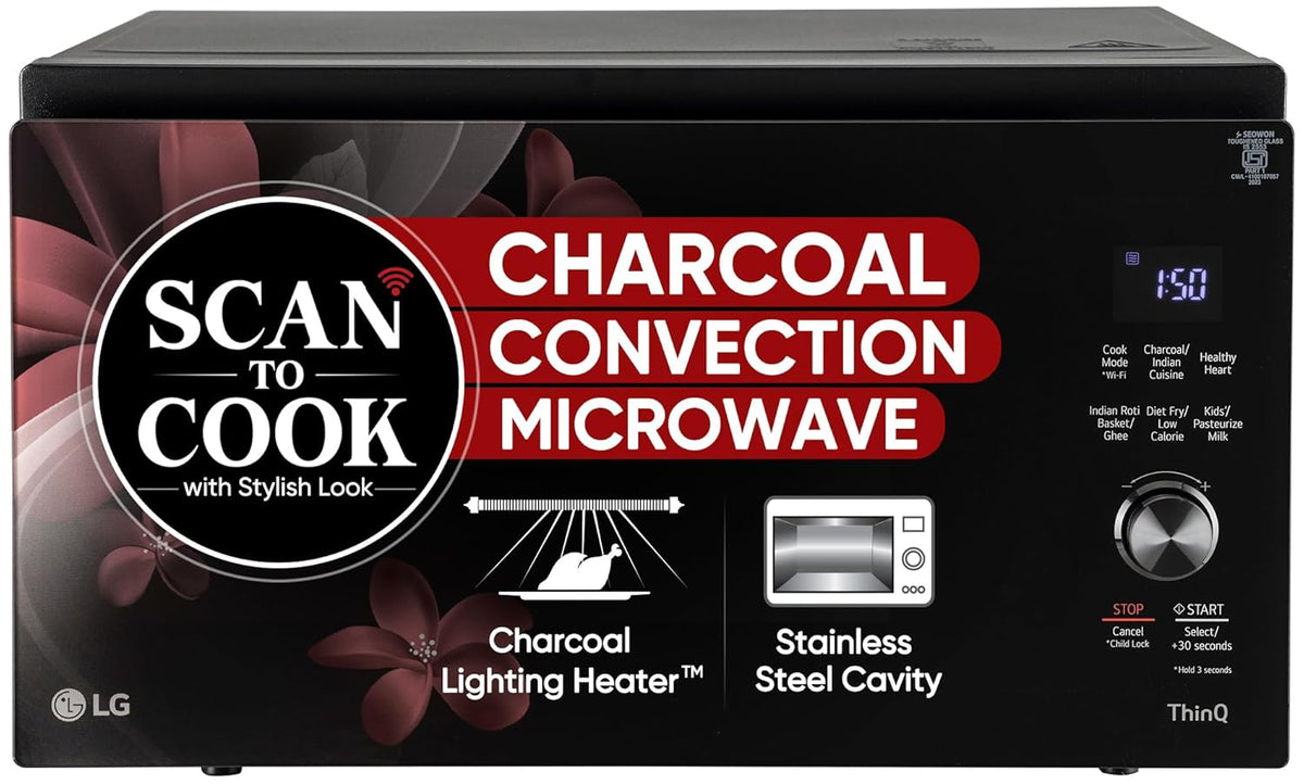 LG 32 L Scan to Cook Wi-Fi Enabled Charcoal Convection Healthy Microwave Oven (MJEN326PKW, Black, Heart Friendly, Pasteurized Milk, Ghee, Diet Fry &amp; 360° Motorised Rotisserie for Bar-be-queing)