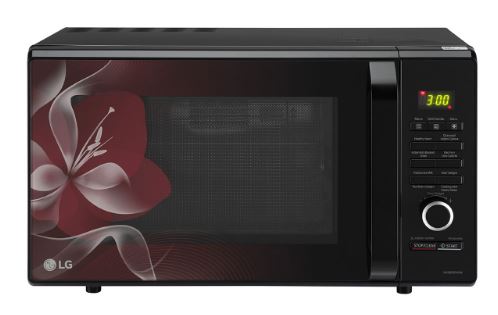 LG 28 L Charcoal Convection Microwave Oven with Charcoal Lighting Heater, Diet Fry, Motorised Rotisserie, Floral Black(MJ2887BWUM)
