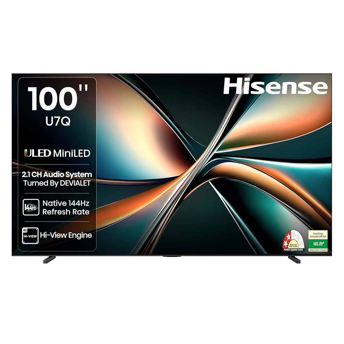 Hisense 253 cm (100 Inches) 4K QLED Mini-LED Smart TV | 1000 NITS Peak Brightness | 165Hz Game Mode | Dolby Vision, Dolby Atmos | 2.1 CH 50W Speakers (Built-in Subwoofer) | VIDAA OS | 100U7Q (Black)