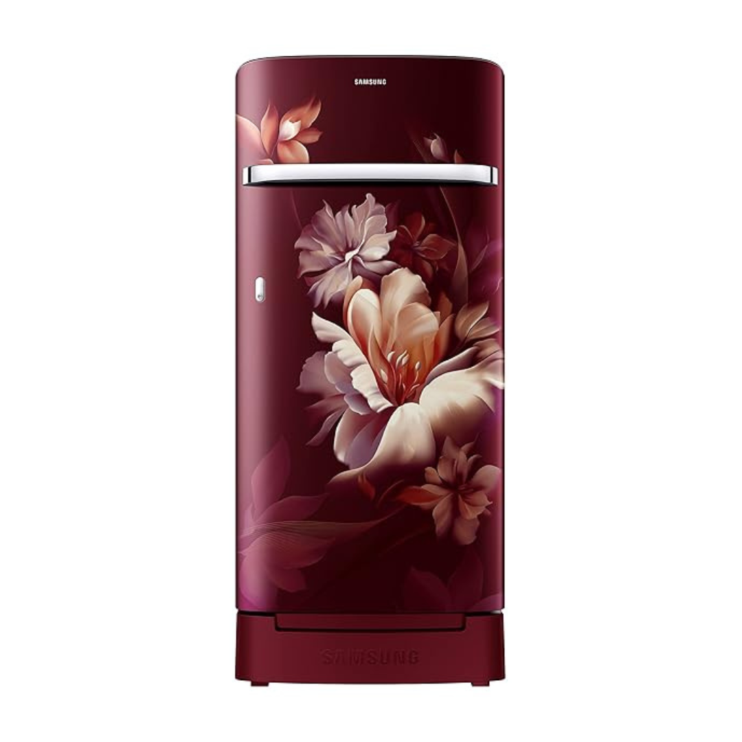 Samsung 189L 5 Star Inverter Direct-Cool Single Door Refrigerator (RR21C2H25RZ/HL,Midnight Blossom Red) Base Stand Drawer ,Free 1 Year Extended warranty