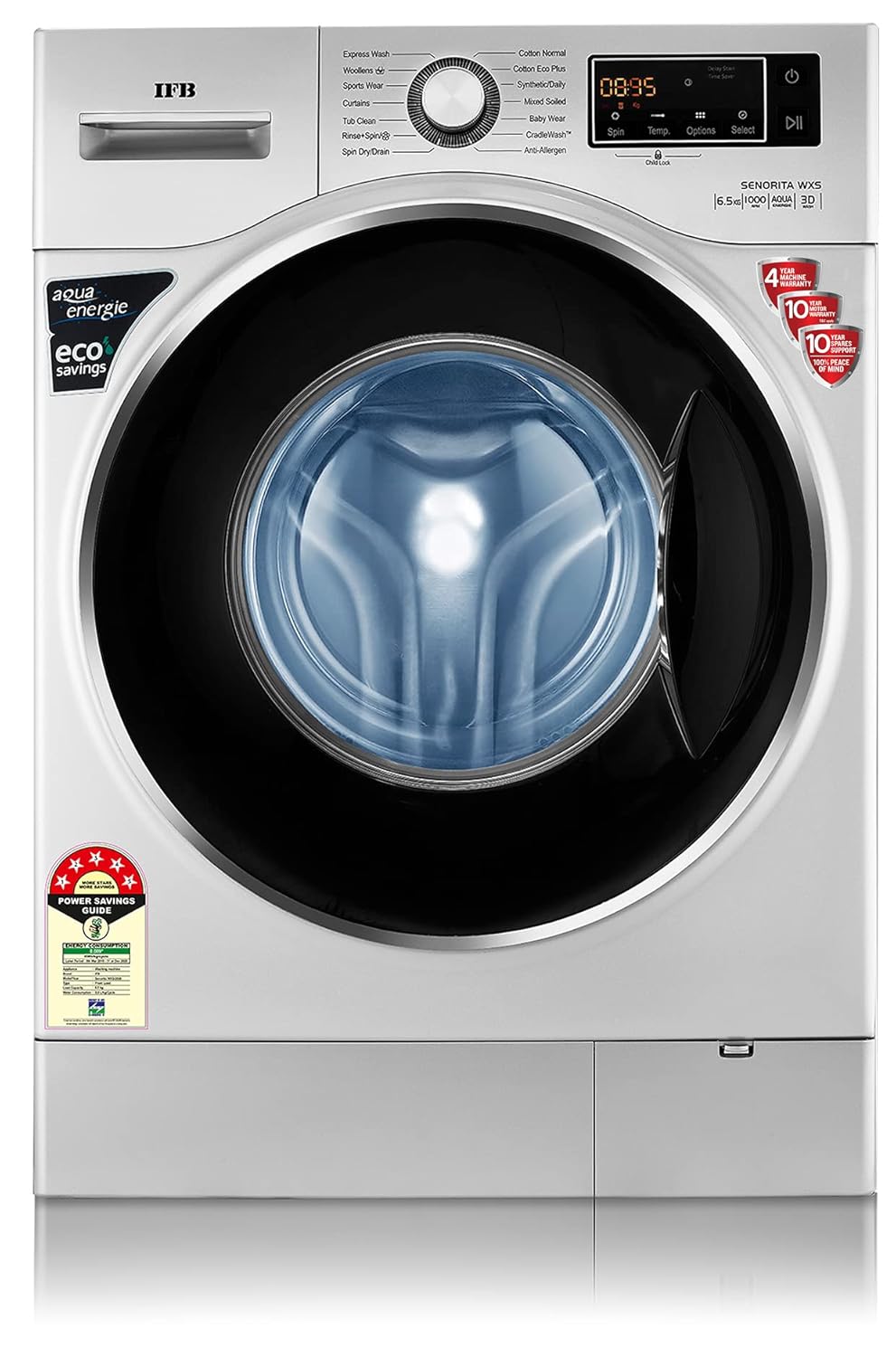 IFB 6.5 kg 5 Star Fully-Automatic Front Loading Washing Machine Appliance (Senorita WXS, Silver, In-Built Heater, 3D Wash Technology)