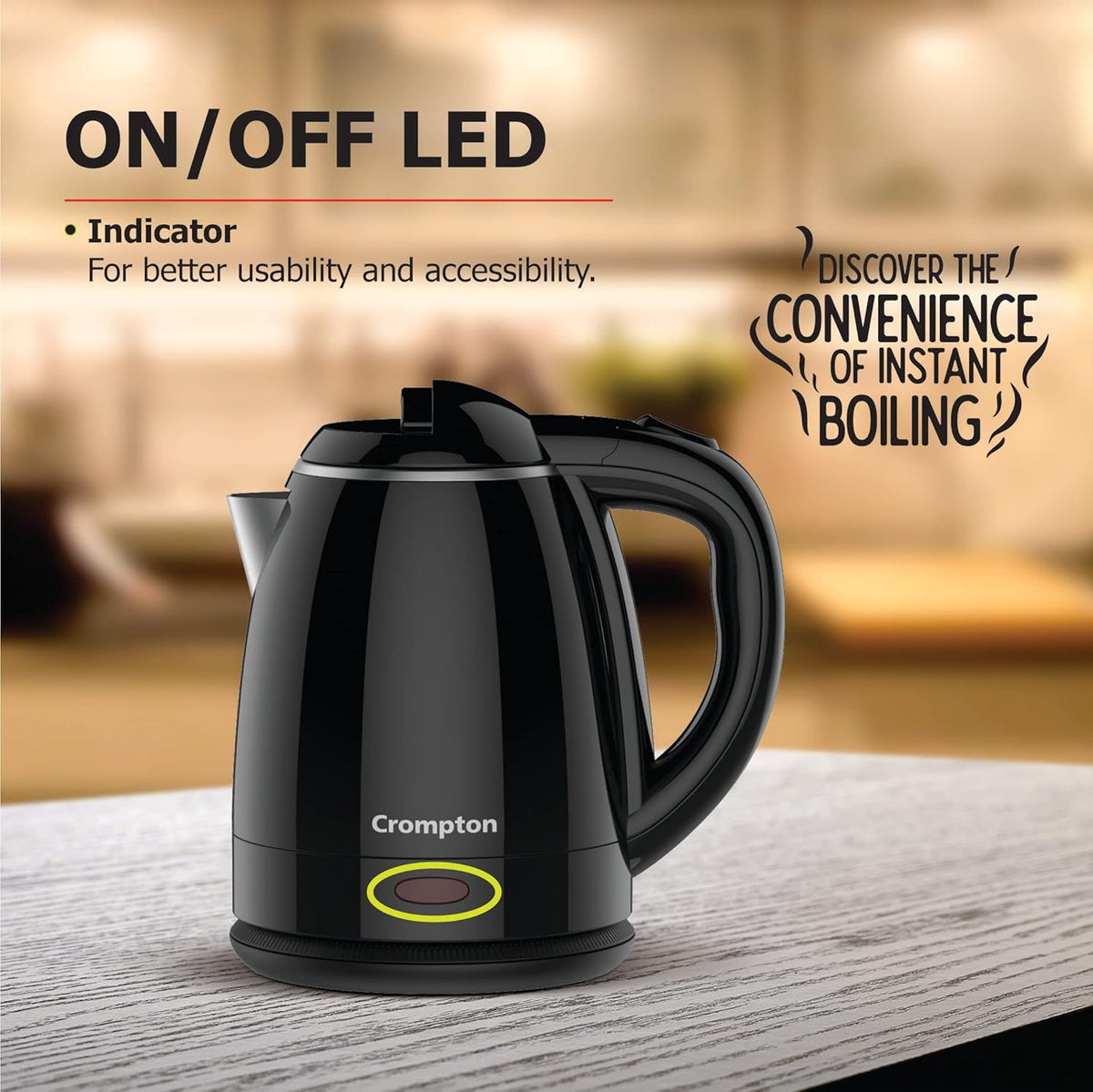 Crompton Activ Hot 1.5 Litres Cool Touch Electric Kettle (Black)