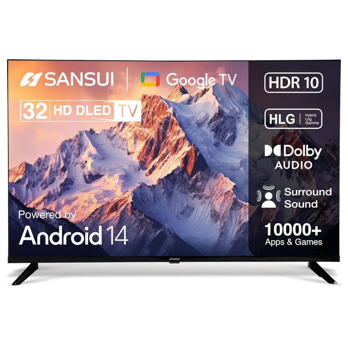 SANSUI 2025 New Launch 80 cm (32) | HD Smart Google 5.0 (Android 14)| A+ Grade Panel | Dynamic Color Enhancer| Dolby Audio| Filmmaker Mode | HDR10| 60Hz Refresh Rate LED TV (JSW32HG5)