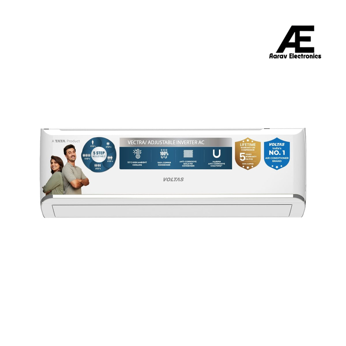 Voltas 1 ton 5 star,New star rated, Inverter Split AC (Copper, Convertible 5-in-1 Cooling Mode,2-Way Air Swing, Anti-dust Filter with Anti Microbial Coating,Auto Clean (125INV VECTRA ZEN SILVER,White)