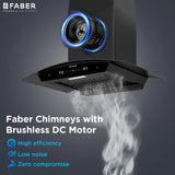Faber Iris 75 cm Filterless Kitchen Chimney with 1500 m³/hr Suction, Auto-Clean, BLDC Motor & Touch/Gesture Control – HOOD IRIS HC SC FL BK IN 75
