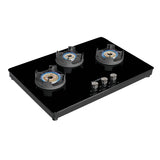 Faber 75 cm 3 Burner Gas Cooktop with Brass Burners, Manual Ignition & 8 mm Toughened Black Glass – NiOS DLX 753 BB BK