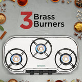 Faber 3 Burner Stainless Steel Gas Cooktop with Brass Burners, Manual Ignition & Euro-Coated Pan Supports – HOB COOKTOP CRYSTAL 3BB SS