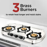 Faber 3 Burner Stainless Steel Gas Cooktop with Brass Burners, Manual Ignition & Euro-Coated Pan Supports – HOB COOKTOP CRYSTAL 3BB SS