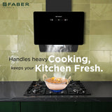 Faber Trendy 60cm 1500m³/hr BLDC Autoclean Black Glass Chimney | Filterless | Touch & Gesture Control - Hood Trendy BLDC HC SC FL BK IN 60 - V