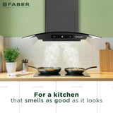 Faber Zeal BLDC 75 cm Filterless Kitchen Chimney with 1500 m³/hr Suction, Heat Auto-Clean & Touch/Gesture Control – HOOD ZEAL BLDC HC SC FL BK IN 75
