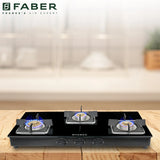 Faber 77 cm 3 Burner Gas Cooktop with Brass Burners, Manual Ignition & Toughened Black Glass – HOB COOKTOP PEARL 3BB BK