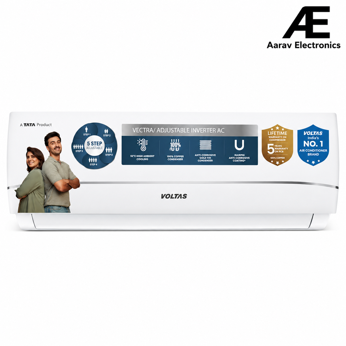 Voltas 1.5 ton 3 Star All-weather Inverter Hot And Cold Split AC (Copper, Convertible 5-in-1 Cooling Modes, Auto Clean, Sleep Mode, 2-way Swing, Memory Restart (183INVHC VECTRA ZENITH, White)