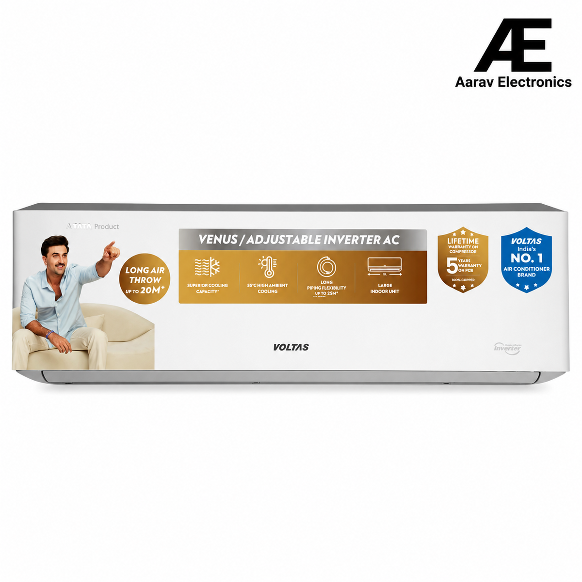 Voltas 1.5 ton 5 Star, New star rated, Inverter Split AC (Copper, Convertible 6-in-1 Cooling Modes, Auto Clean, Sleep Mode with Hidden Display, Memory Restart (185INV VENUS LUXE, White)