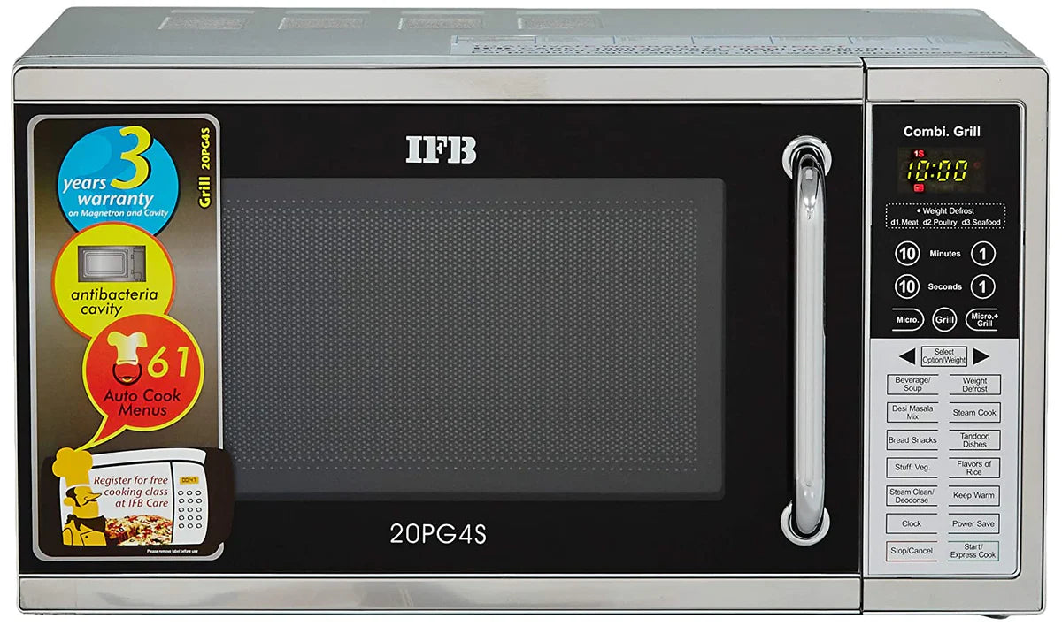 IFB 20PG4S 20L Grill Microwave Oven (Black/Silver, 61 Auto Cook Menus, Steam Clean, Express Cooking, Touch Keypad)