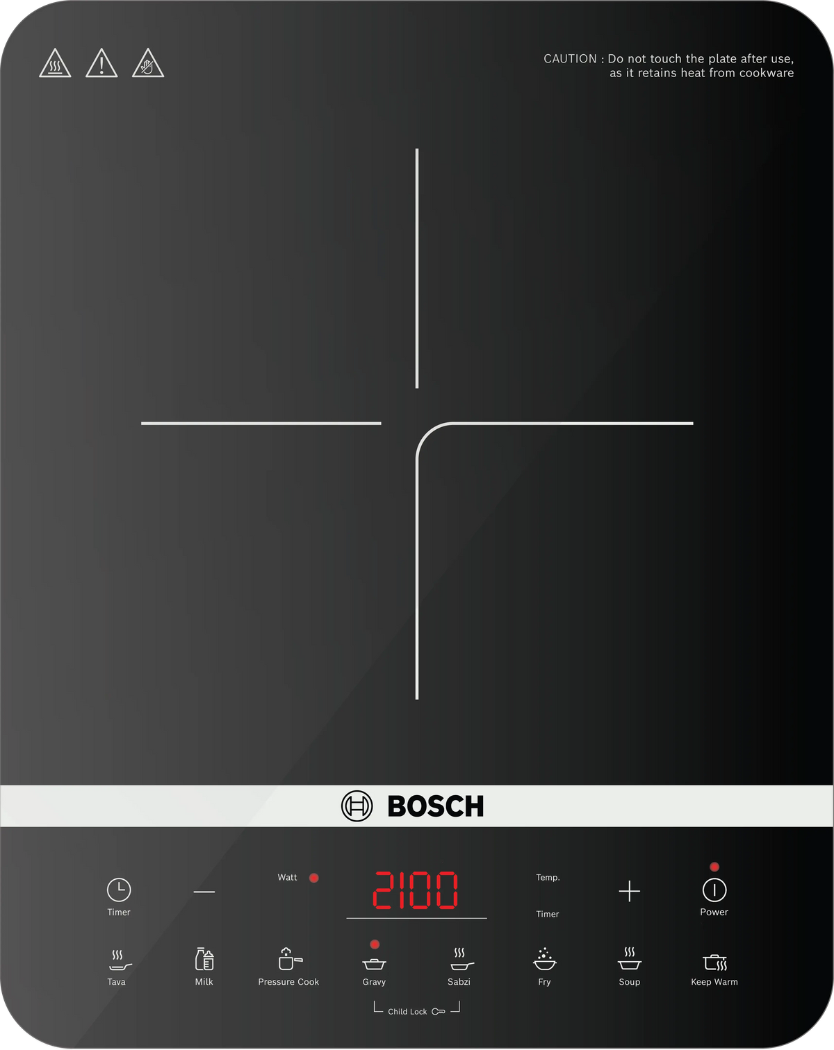 Bosch TrueSafe 2100W UltraSleek Induction Cooktop PI815S11EI | Touch Panel | 8 Preset Menus | 6KV Surge Protection | Child Lock