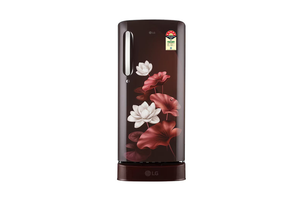 LG 185 L Single Door Refrigerator with Base Stand Drawer, Smart Inverter Compressor, Direct Cool, Scarlet Lotus, 5 Star,(GLD1956ZASL)