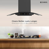 Faber Agile 60cm 1500m³/hr BLDC Autoclean Curved Shape Chimney | Built In Oil Collector | Touch & Gesture Control | 8Yr Motor, 2Yr Comprehensive Warranty by Faber- Hood Agile BLDC FL HC SC BK IN 60