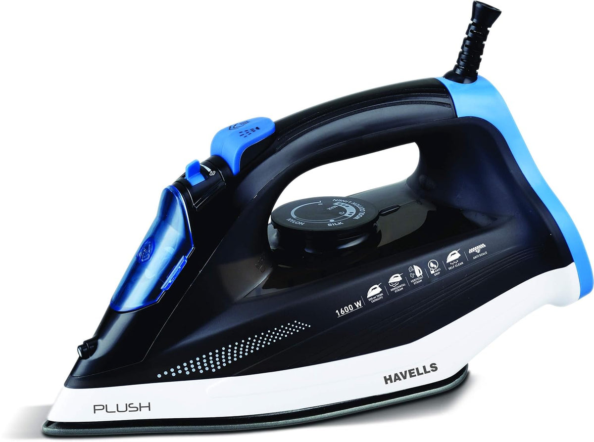 Havells Plush 1600W Steam Iron – Steam Burst, Vertical & Horizontal Ironing, Anti-Drip, Self-Clean & Anti-Calc (Black)