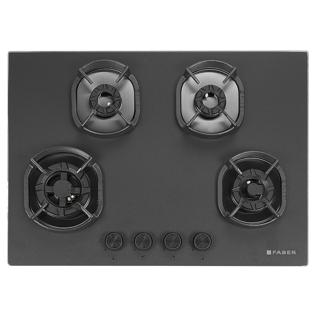 Faber Della 4 Burner 72cm Hob |Auto-Ignition|Brass Burner| Cast Iron Pan Support |Hob/Cooktop Hybrid| Matt Black Glass Finish |5 Yrs Warranty on Glass & Valve | 5 Yrs on Burner|Hob Della HD724 CI AI