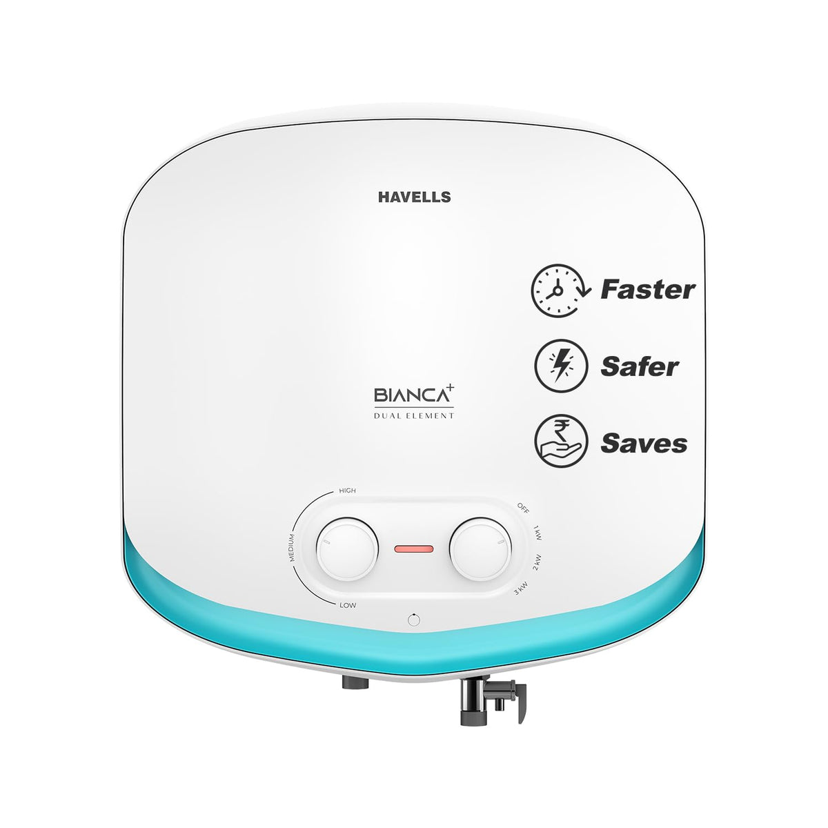 Havells Bianca+ 25L 5 Star Water Heater (White Blue) | Fast Heating | Dual Element