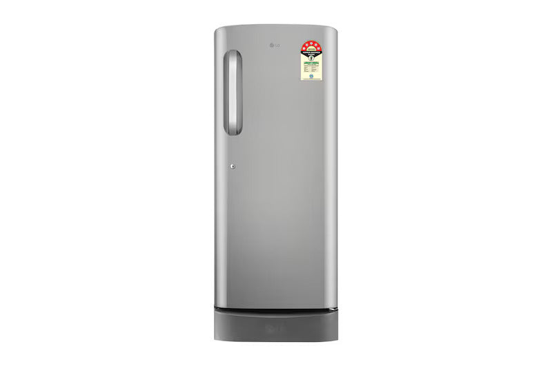 LG 224 L Single Door Refrigerator with Base Stand Drawer, Smart Inverter Compressor, Direct Cool, Shiny Steel, 5 Star,(GLD2356ZAPZ)
