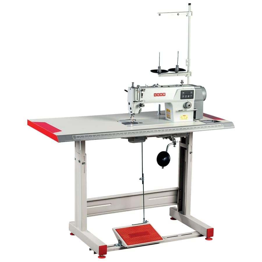 USHA S2E1 Direct Drive Single Needle Lockstitch Sewing Machine | Underbed Thread Trimmer | Large Hook | 3500 SPM | Heavy & Medium Fabrics