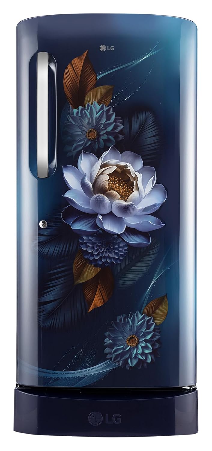 LG 210 L Single Door Refrigerator with Base Stand Drawer, Smart Inverter Compressor, Direct Cool, Blue Waterlilly, 5 Star,(GLD2256ZABW)