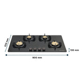 Faber Prime 4 Burner Built-In Gas Hob with Brass Burners, Toughened Black Glass, Cast Iron Pan Support & Auto Ignition – HOB PRIME HT904 CRS BR CI AI
