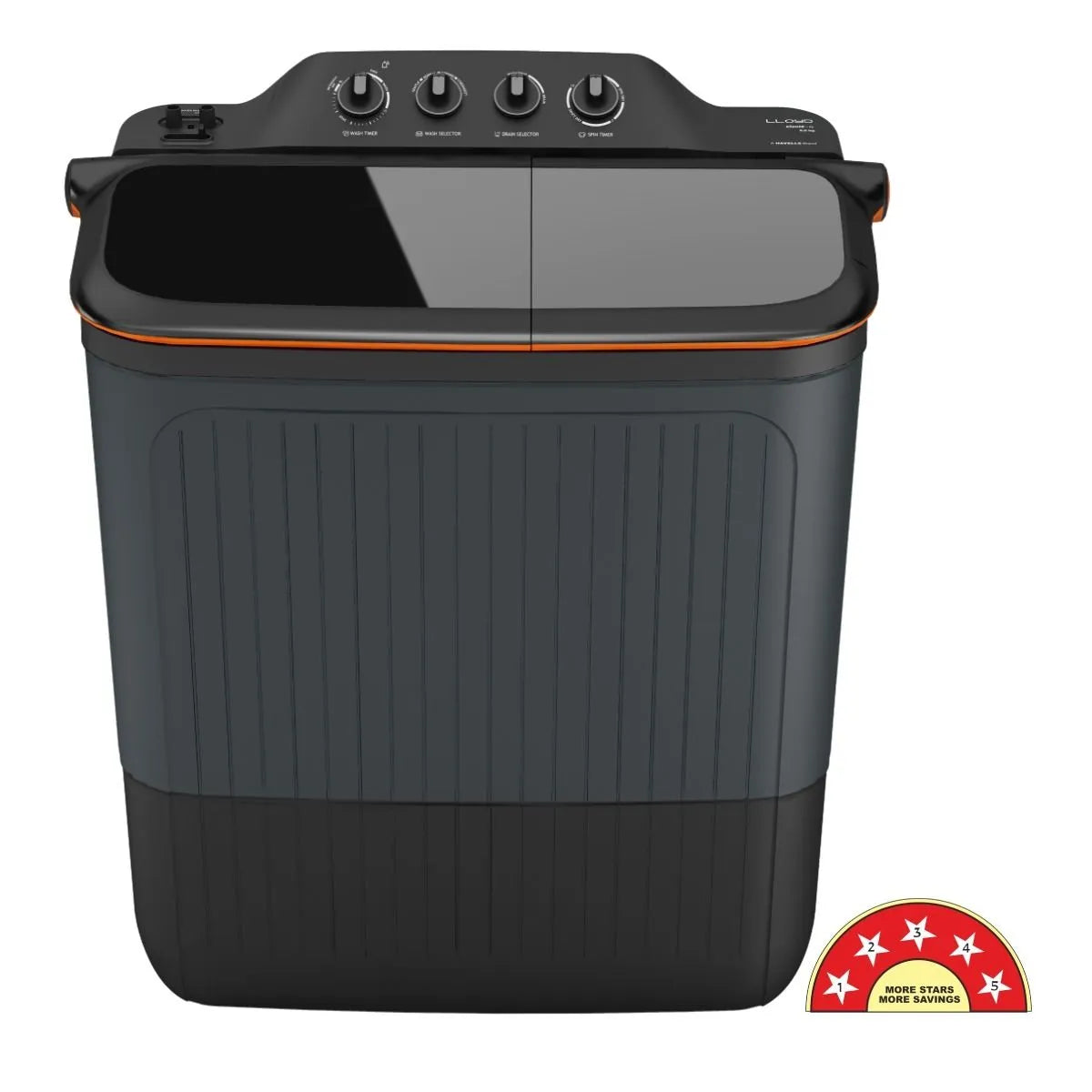 Lloyd 7.50 kg GLWMS75AVGEL elante 5 Star Semi Automatic Top Loading Washing Machine (Black & Orange)