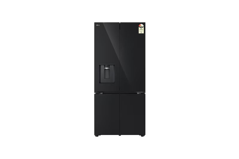 LG 605L French Door Refrigerator, Water Dispenser, Auto Ice Maker, Wi-Fi Convertible, Black Glass Finish, 2 Star GV-F25FFGHB