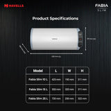 Havells Fabia Slim 15L Horizontal Right Storage Water Heater(Geyser)|Faster Heating|Safer to use|Saves electricity|Anti Rust Tank|Incoloy Element|7 Year Tank Warranty| Free Installation &amp; Flexi Pipes