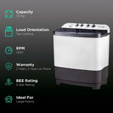 VOLTAS beko 7.5 kg 5 Star Semi Automatic Washing Machine with IPX4 Control Panel (WTT75DGRT, Grey)