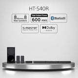 Sony HT-S40R Real 5.1ch Dolby Audio Soundbar for TV with Subwoofer &amp; Wireless Rear Speakers, 5.1ch Home Theatre System (600W, Bluetooth &amp; USB Connectivity, HDMI &amp; Optical Connectivity, Sound Mode) (Open Box / Without Box)
