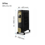 Glen Electric Oil Filled Radiator Room Heater With 9 Fin 2000 Watt, Isi Certified (Ha 7013Dor9) 2 Years Warranty - Black