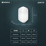 Havells Puro Nu 25L Storage Water Heater(Geyser)|Faster Heating|Safer to use|Saves electricity|Engineered for Hard Water|Glass Coated Anti Rust Tank|Mcoloy Heating Element|Jog Dial Temp. setting knob