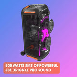 JBL PartyBox 710 Bluetooth Party Speaker with Dynamic Music Synced Flashing Club Pattern Lightshow, Pro Sound, Splashproof, PartyBox App Personalisation,Guitar and Mic Input(800 Watt RMS, Black) (Open Box / Without Box)