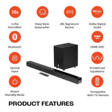 JBL Cinema SB140, Dolby Digital Soundbar with Wired Subwoofer for Extra Deep Bass, 2.1 Channel Home Theatre with Remote, HDMI ARC, Bluetooth &amp; Optical Connectivity (110W)