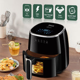 INALSA Air Fryer for Home|5.5 liter Capacity|Visible Window &amp; Internal Light|1600 W with Smart AirCrisp Technology|6-In-1 Appliance With 8 Preset Menu &amp; Digital Display (Tasty fry DW5.5) Black