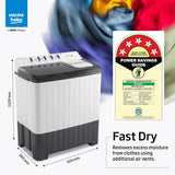 Voltas Beko, A Tata Product 14 Kg 5 Star Semi-Automatic Top Load Washing Machine (WTT140UPA/GR5KPTD, Grey, Special pulsator and Double waterfall Technology)