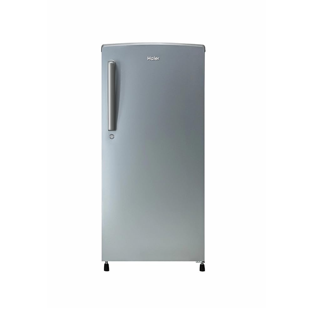 Haier 185L 1 Star Direct Cool Single Door Refrigerator | Toughened Glass Shelves | Large Veg Box | Fast Ice Making | Longer Cooling Retention | Easy Clean Back (HRD-2061SMA-N, Moon Silver)