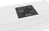 Bosch Series 4 60cm Gas Hob | 3 Burners | 4kW Wok Burner | Tempered Glass Surface | Flame Failure Safety Device | Cast Iron Pan Supports - PNC6B6B11I