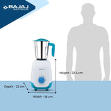Bajaj Ninja Series NOTCH 500W Mixer Grinder (410651) with 3 Stainless Steel Jars | Titan Motor | Dura Cut Lifetime Blades | Radio Knob Control | 2-in-1 Function | French Blue | 2-Year Warranty