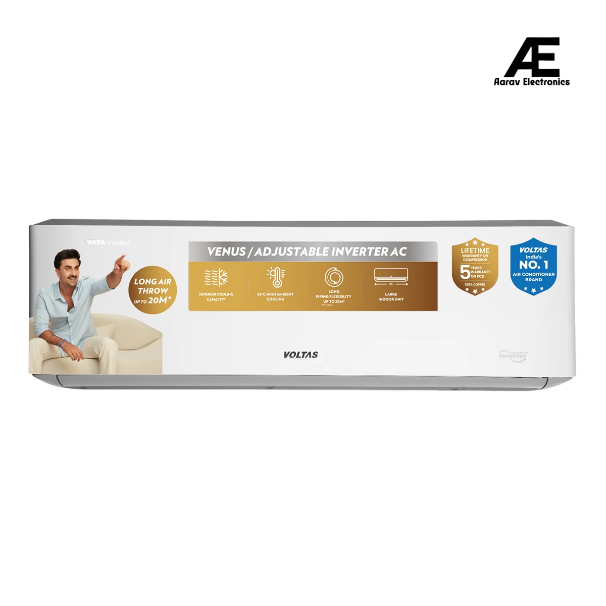 Voltas 2 Ton 3 Star Inverter Split AC 243INV Venus Luxe, 6-in-1 Cooling, 55°C Cooling