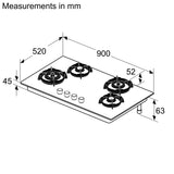 Bosch Series 8 90 cm 4-Burner Gas Hob 8 mm Toughened Glass Black - PRH9O6T20I