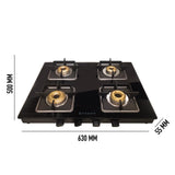 Faber Slim Gas Stove 4 Burner Glass Ceramic Cooktop (Hob Cooktop Remo 4Bb Bk) Black, Manual Ignition
