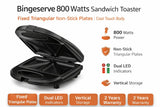 Bingeserve 800 Watts Sandwich Toaster | Fixed Triangular Non-Stick Plates | Cool Touch Body | Dual LED Indicator | Vertical Storage